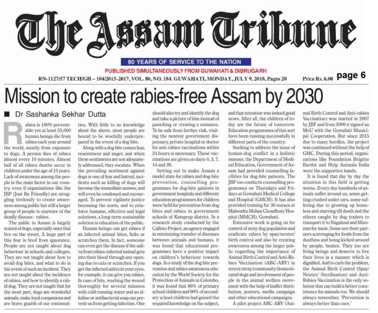 Mission to create rabies-free Assam by 2030 – an article published in